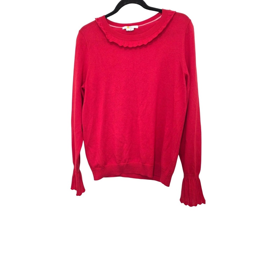 Boden Aimee Red‎ Long-Sleeve Pullover Sweater Ruffled Collar Size 10